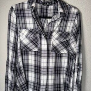 Sam Edelman Roll‎ Tab Sleeve Plaid Black White